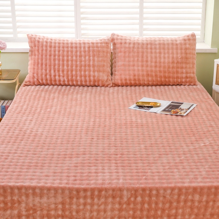 91家纺网 家纺一手货源 找家纺 卡诗兰 2025新款泡泡绒床笠 橙色