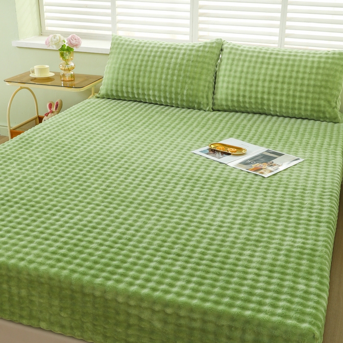 91家纺网 家纺一手货源 找家纺 卡诗兰 2025新款泡泡绒床笠 橄榄绿