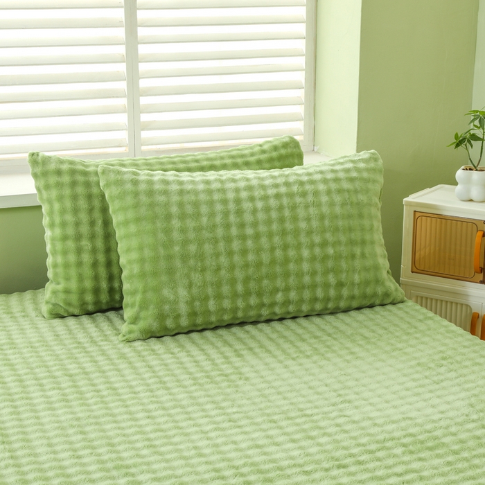 91家纺网 家纺一手货源 找家纺 卡诗兰 2025新款泡泡绒床笠 橄榄绿