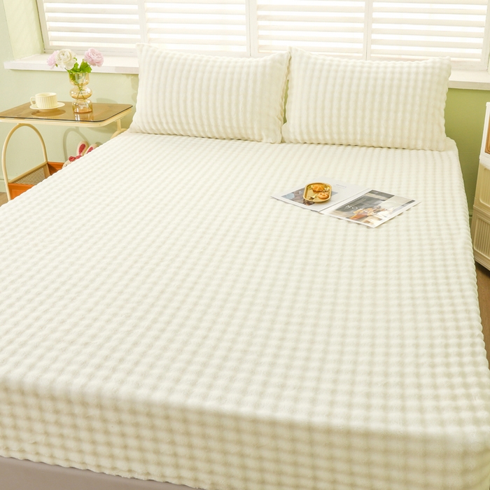 91家纺网 家纺一手货源 找家纺 卡诗兰 2025新款泡泡绒床笠 米白