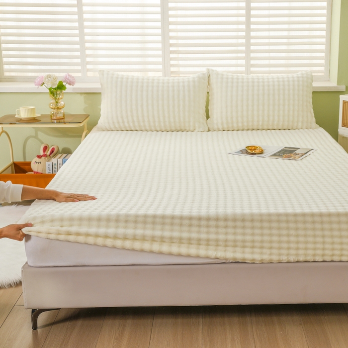 卡诗兰 2025新款泡泡绒床笠 米白