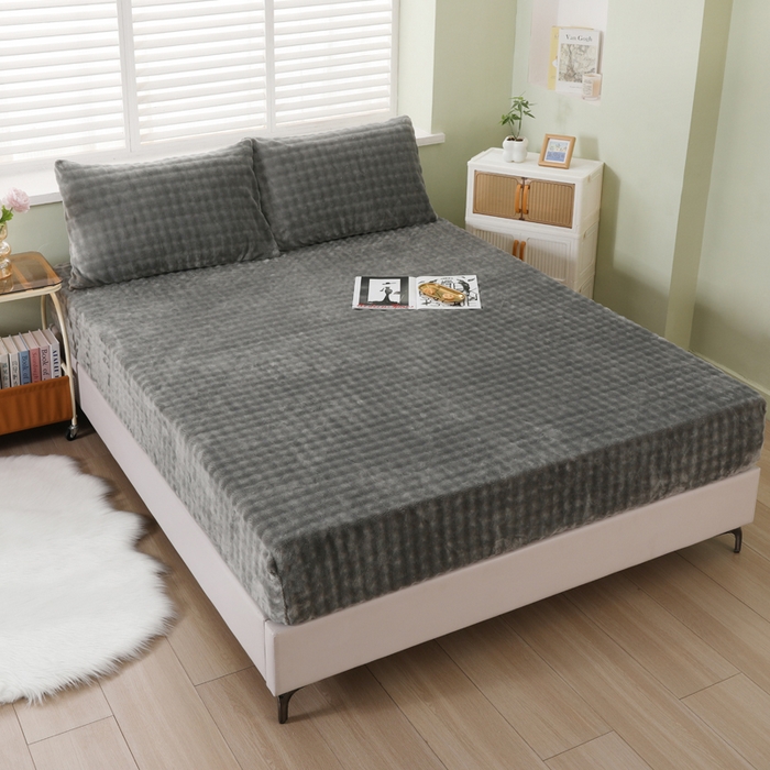 91家纺网 家纺一手货源 找家纺 卡诗兰 2025新款泡泡绒床笠 深灰