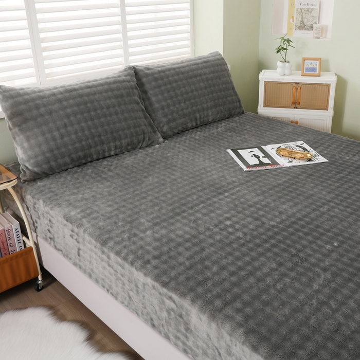 91家纺网 家纺一手货源 找家纺 卡诗兰 2025新款泡泡绒床笠 深灰