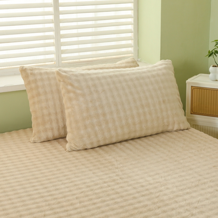 91家纺网 家纺一手货源 找家纺 卡诗兰 2025新款泡泡绒床笠 驼色