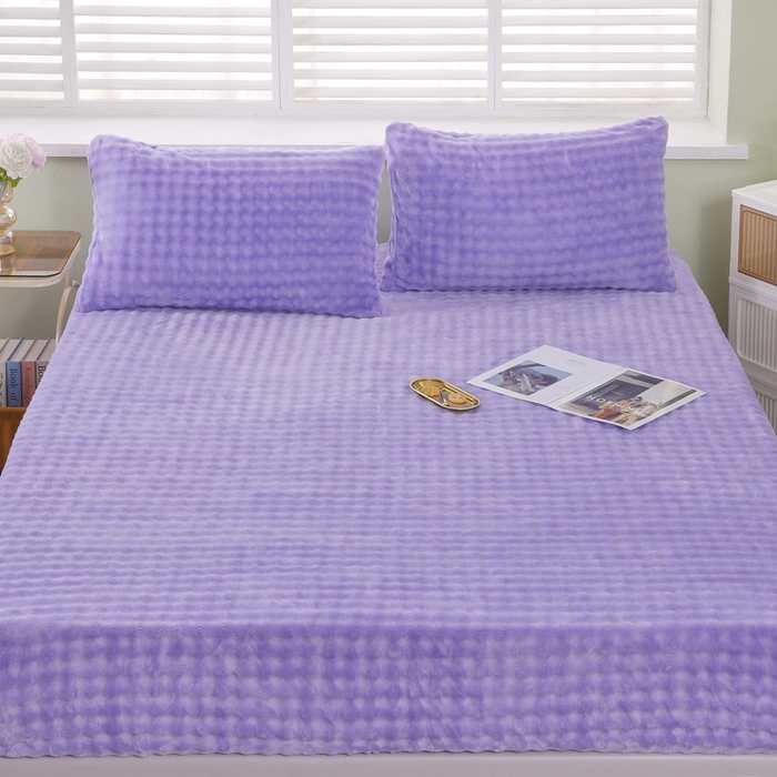 91家纺网 家纺一手货源 找家纺 卡诗兰 2025新款泡泡绒床笠 紫色