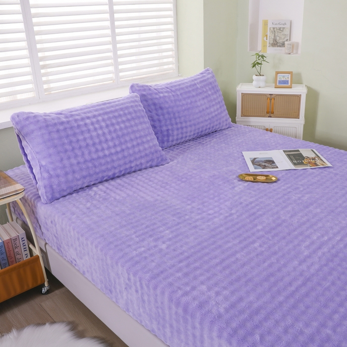 91家纺网 家纺一手货源 找家纺 卡诗兰 2025新款泡泡绒床笠 紫色