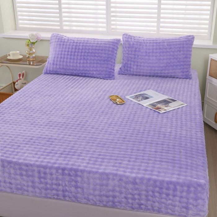 91家纺网 家纺一手货源 找家纺 卡诗兰 2025新款泡泡绒床笠 紫色