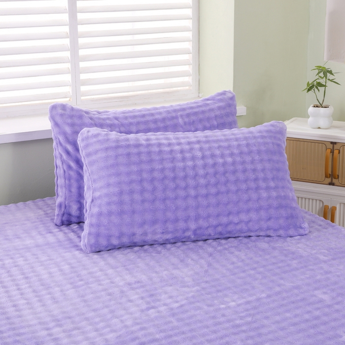 91家纺网 家纺一手货源 找家纺 卡诗兰 2025新款泡泡绒床笠 紫色