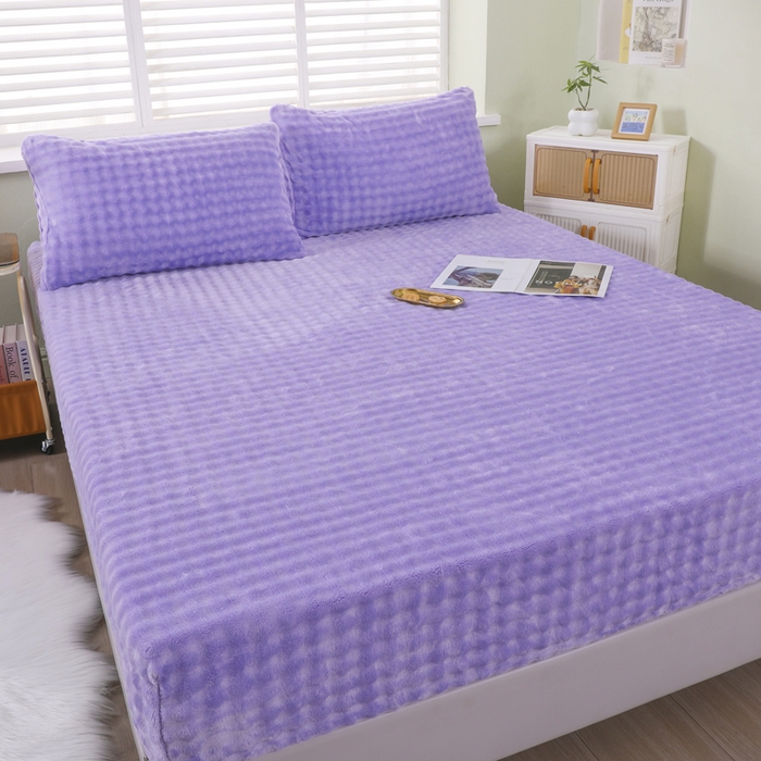 91家纺网 家纺一手货源 找家纺 卡诗兰 2025新款泡泡绒床笠 紫色