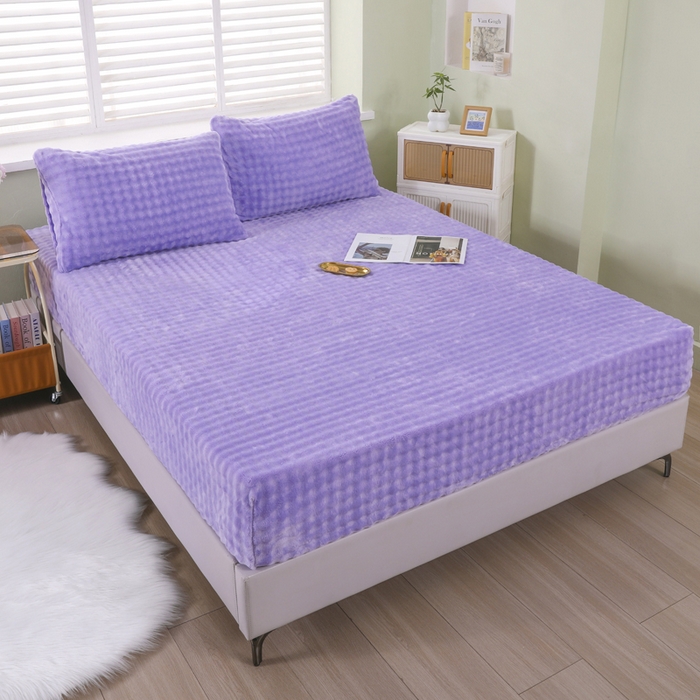 91家纺网 家纺一手货源 找家纺 卡诗兰 2025新款泡泡绒床笠 紫色