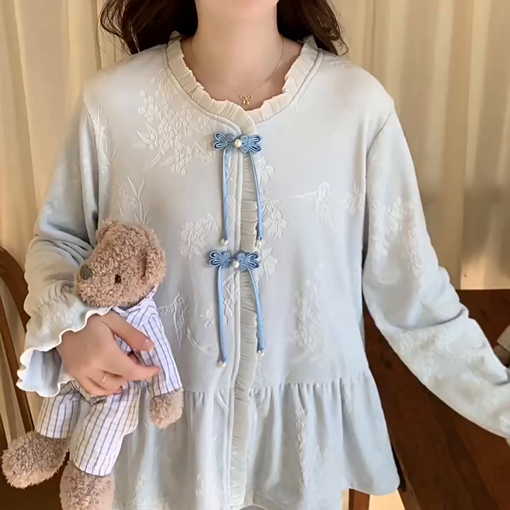 91家纺网 家纺一手货源 找家纺 （总）洛兰沙家居馆 2025新款海岛绒保暖新中式国风女款珊瑚绒