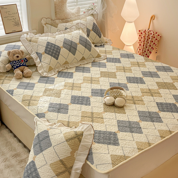 91家纺网 家纺一手货源 找家纺 羽爱家纺 2025新款舒适可定制全棉防滑床盖软席格韵