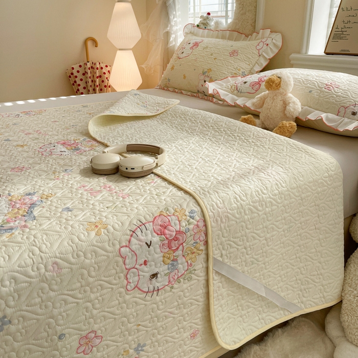 91家纺网 家纺一手货源 找家纺 羽爱家纺 2025新款舒适可定制全棉防滑床盖软席可爱喵