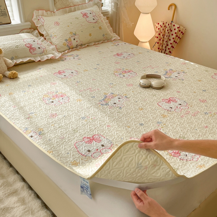 91家纺网 家纺一手货源 找家纺 羽爱家纺 2025新款舒适可定制全棉防滑床盖软席可爱喵