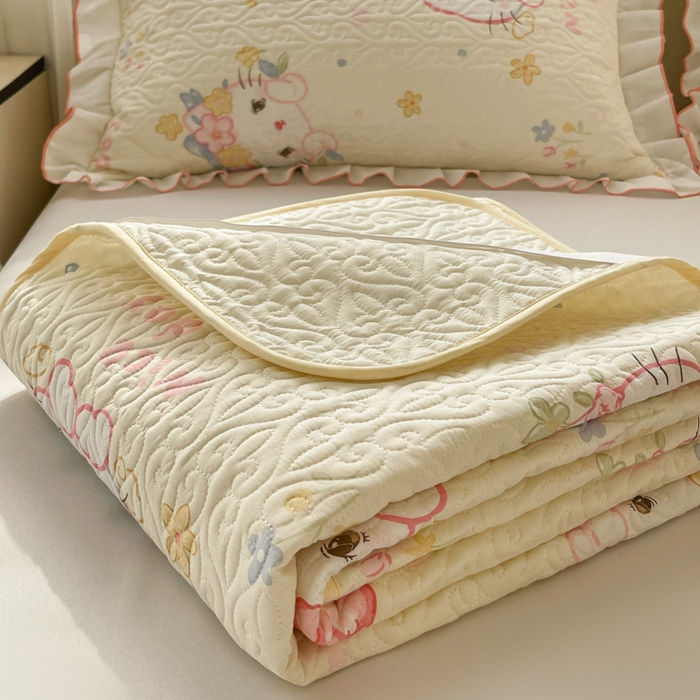 91家纺网 家纺一手货源 找家纺 羽爱家纺 2025新款舒适可定制全棉防滑床盖软席可爱喵