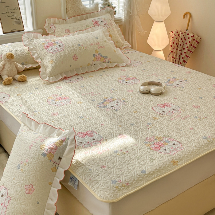 91家纺网 家纺一手货源 找家纺 羽爱家纺 2025新款舒适可定制全棉防滑床盖软席可爱喵