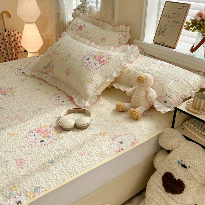 91家纺网 家纺一手货源 找家纺 羽爱家纺 2025新款舒适可定制全棉防滑床盖软席可爱喵