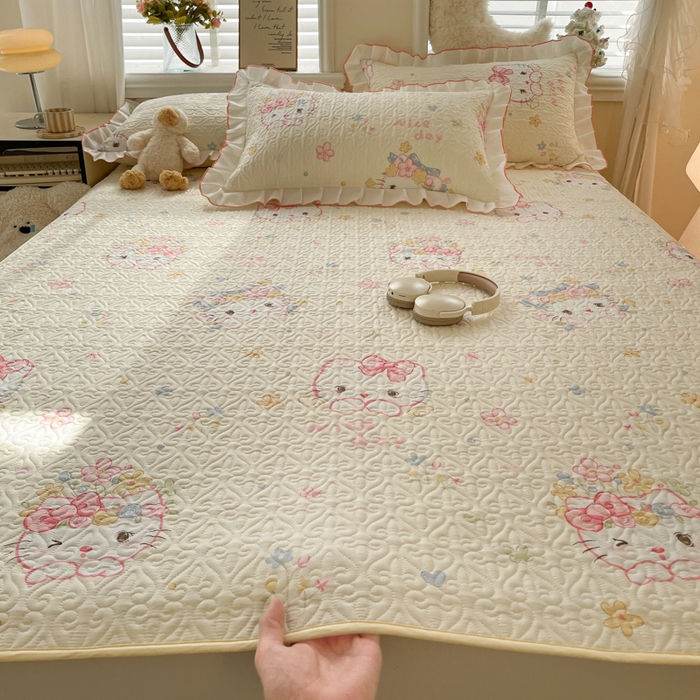 91家纺网 家纺一手货源 找家纺 羽爱家纺 2025新款舒适可定制全棉防滑床盖软席可爱喵