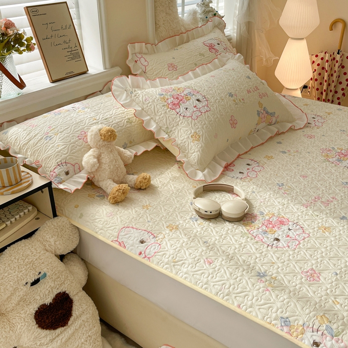 91家纺网 家纺一手货源 找家纺 羽爱家纺 2025新款舒适可定制全棉防滑床盖软席可爱喵