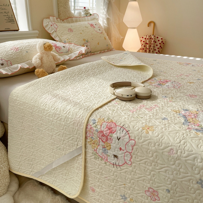 91家纺网 家纺一手货源 找家纺 羽爱家纺 2025新款舒适可定制全棉防滑床盖软席可爱喵