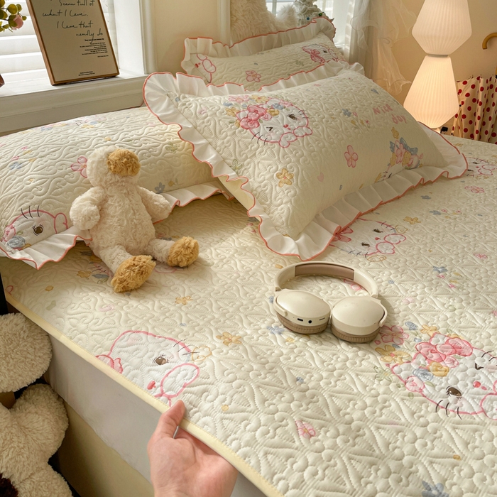 91家纺网 家纺一手货源 找家纺 羽爱家纺 2025新款舒适可定制全棉防滑床盖软席可爱喵