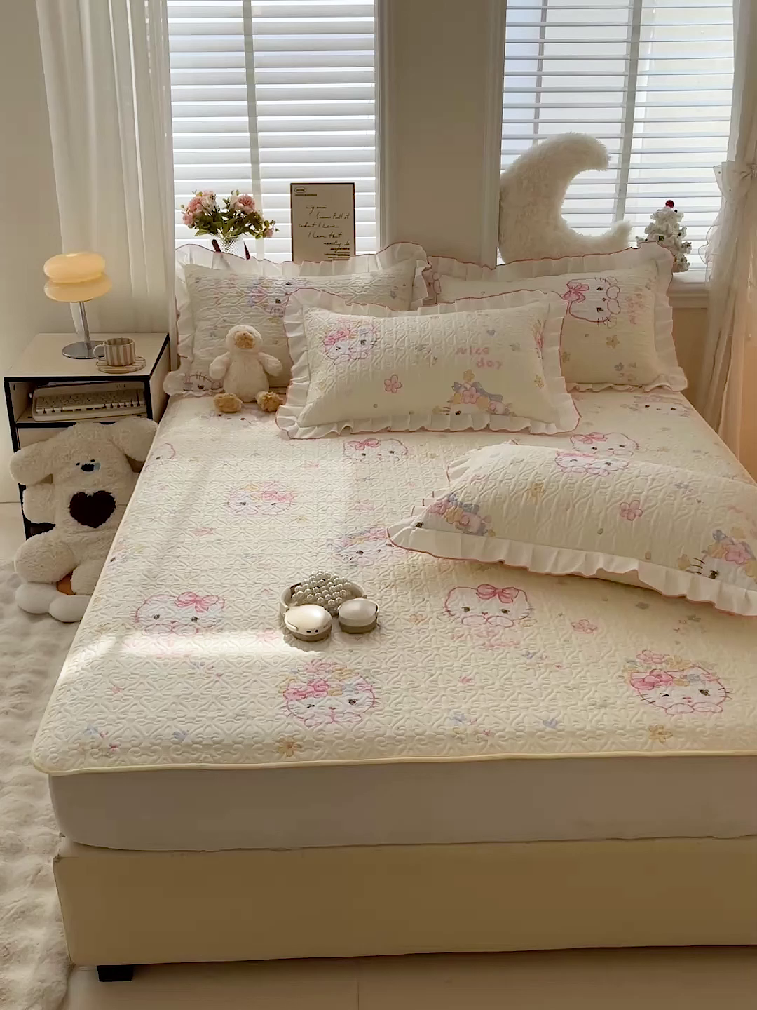 91家纺网 家纺一手货源 找家纺 羽爱家纺 2025新款舒适可定制全棉防滑床盖软席可爱喵