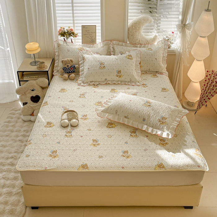 羽爱家纺 2025新款舒适可定制全棉防滑床盖软席快乐熊