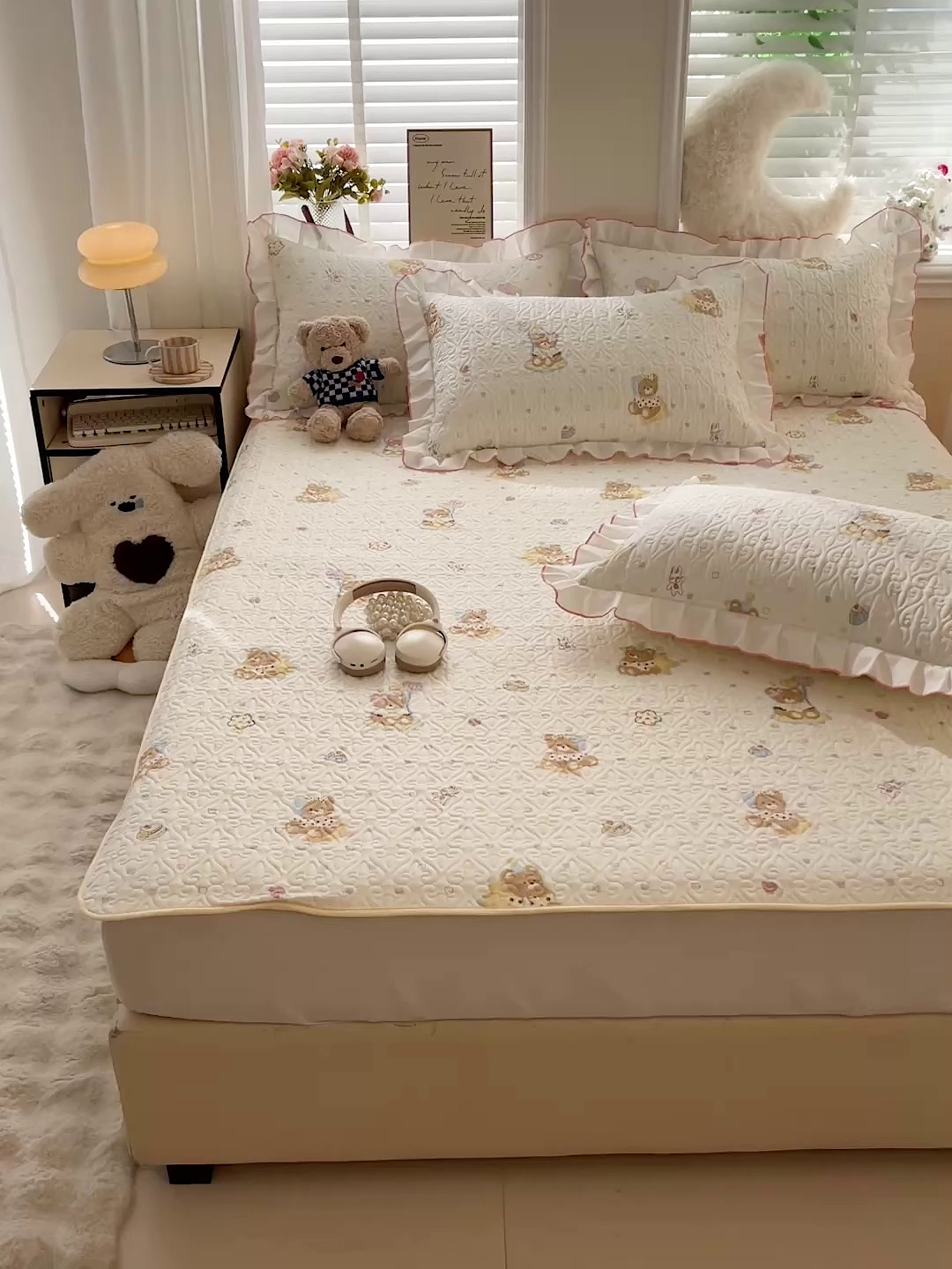 91家纺网 家纺一手货源 找家纺 羽爱家纺 2025新款舒适可定制全棉防滑床盖软席快乐熊