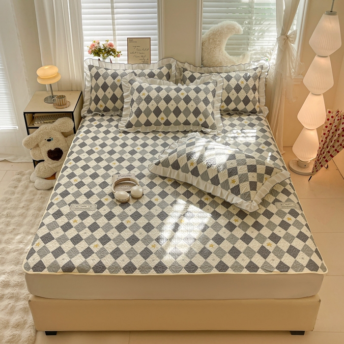 羽爱家纺 2025新款舒适可定制全棉防滑床盖软席菱形世界