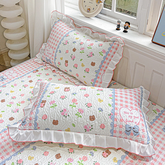 91家纺网 家纺一手货源 找家纺 羽爱家纺 2025新款舒适可定制全棉防滑床盖软席情话微甜