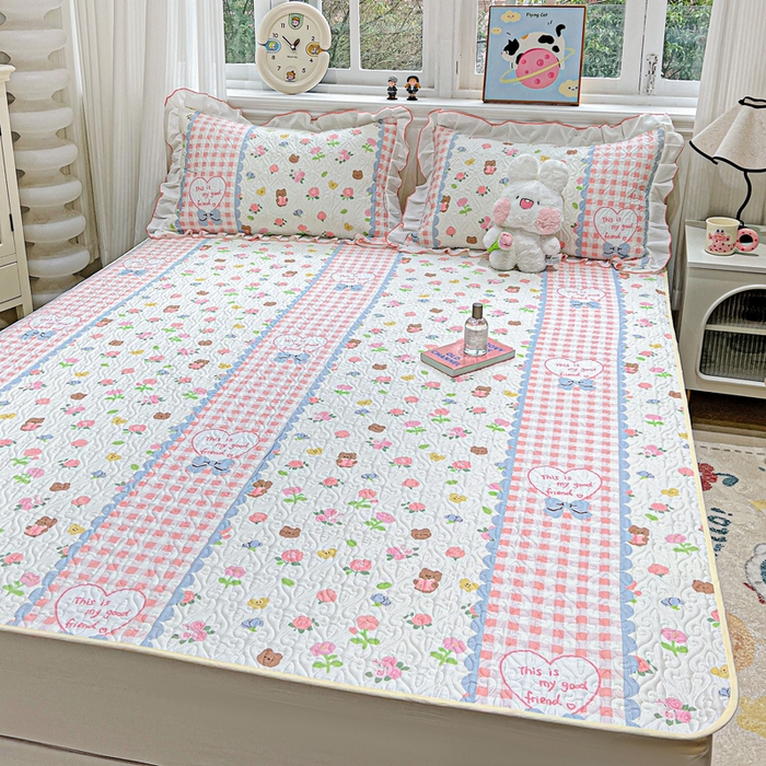 91家纺网 家纺一手货源 找家纺 羽爱家纺 2025新款舒适可定制全棉防滑床盖软席情话微甜