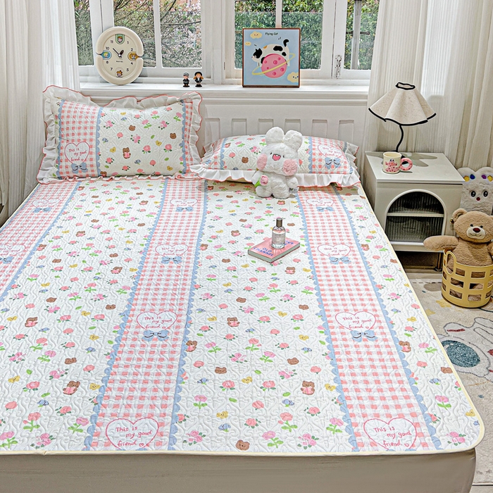 91家纺网 家纺一手货源 找家纺 羽爱家纺 2025新款舒适可定制全棉防滑床盖软席情话微甜