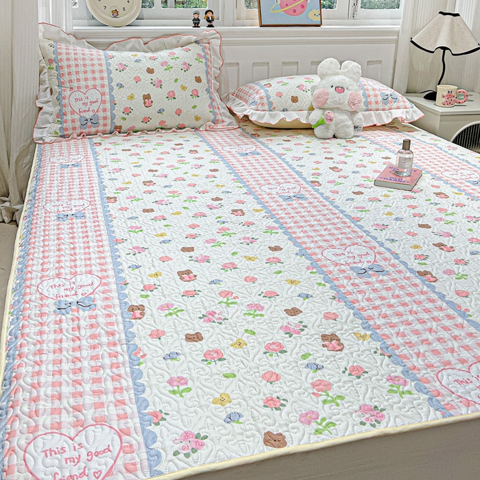 91家纺网 家纺一手货源 找家纺 羽爱家纺 2025新款舒适可定制全棉防滑床盖软席情话微甜