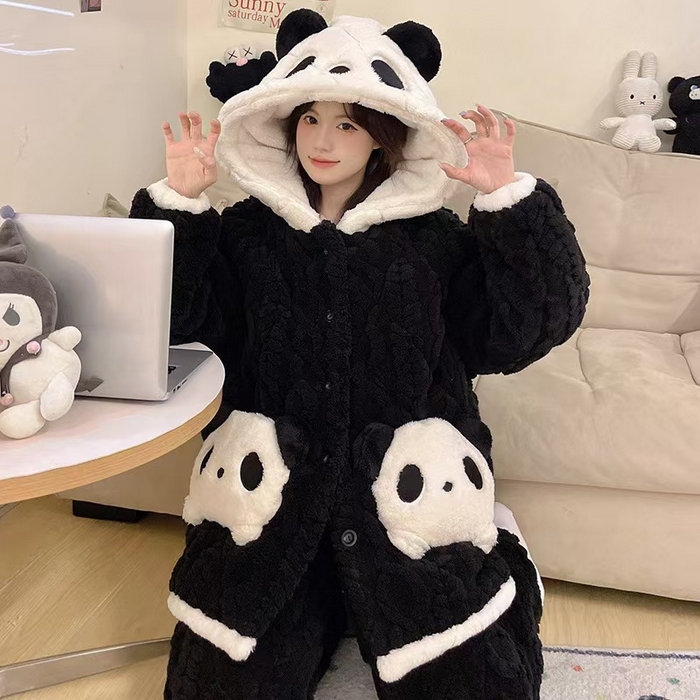 91家纺网 家纺一手货源 找家纺 （总）洛兰沙家居馆 2025秋冬新款睡衣女珊瑚绒三层夹棉卡通可爱加厚加绒保暖家居服套装 