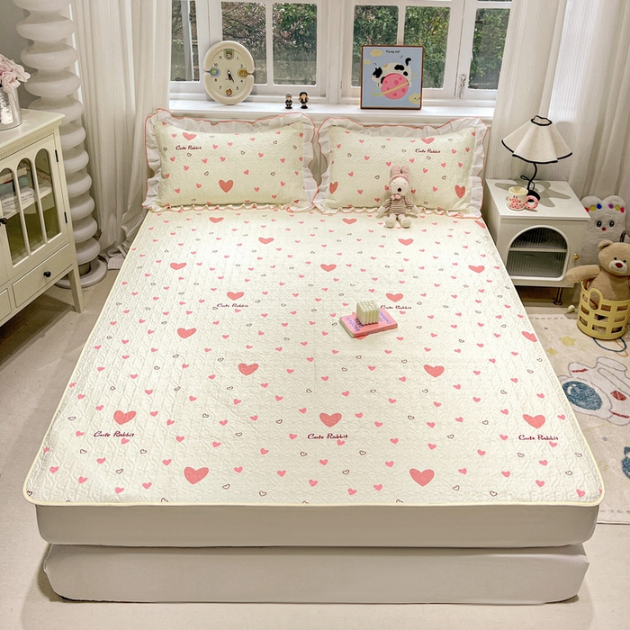 羽爱家纺 2025新款舒适可定制全棉防滑床盖软席心心相恋