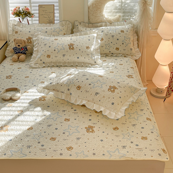 91家纺网 家纺一手货源 找家纺 羽爱家纺 2025新款舒适可定制全棉防滑床盖软席星星熊