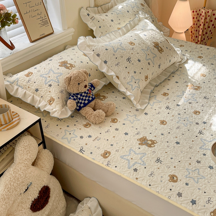 91家纺网 家纺一手货源 找家纺 羽爱家纺 2025新款舒适可定制全棉防滑床盖软席星星熊