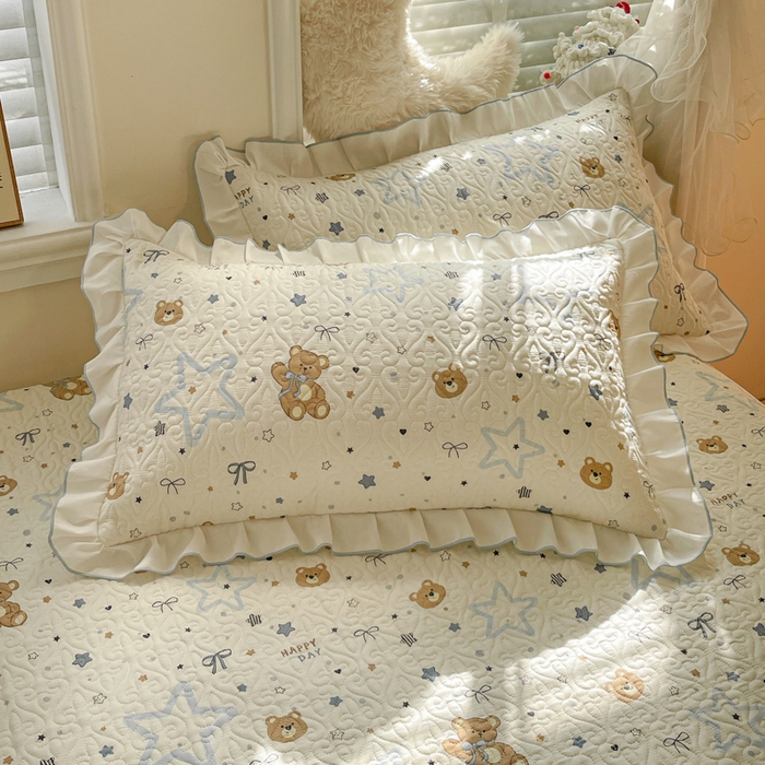 91家纺网 家纺一手货源 找家纺 羽爱家纺 2025新款舒适可定制全棉防滑床盖软席星星熊