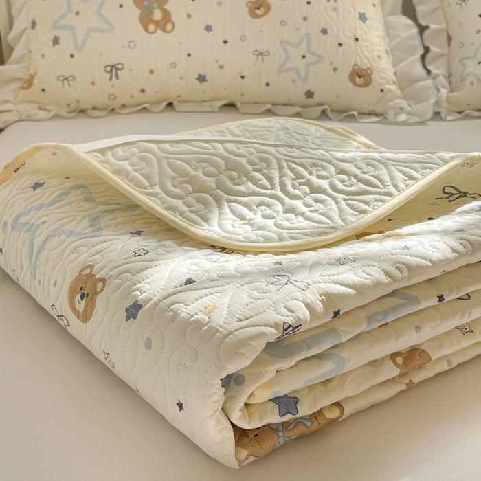 91家纺网 家纺一手货源 找家纺 羽爱家纺 2025新款舒适可定制全棉防滑床盖软席星星熊