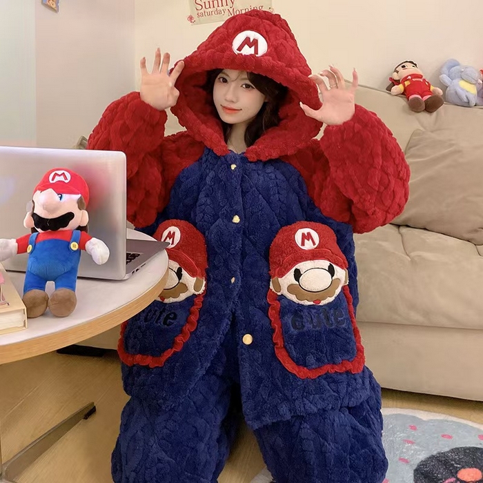 91家纺网 家纺一手货源 找家纺 （总）洛兰沙家居馆 2025秋冬新款睡衣女珊瑚绒三层夹棉卡通可爱加厚加绒保暖家居服套装 