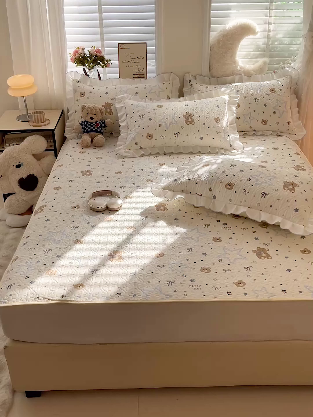 91家纺网 家纺一手货源 找家纺 羽爱家纺 2025新款舒适可定制全棉防滑床盖软席星星熊