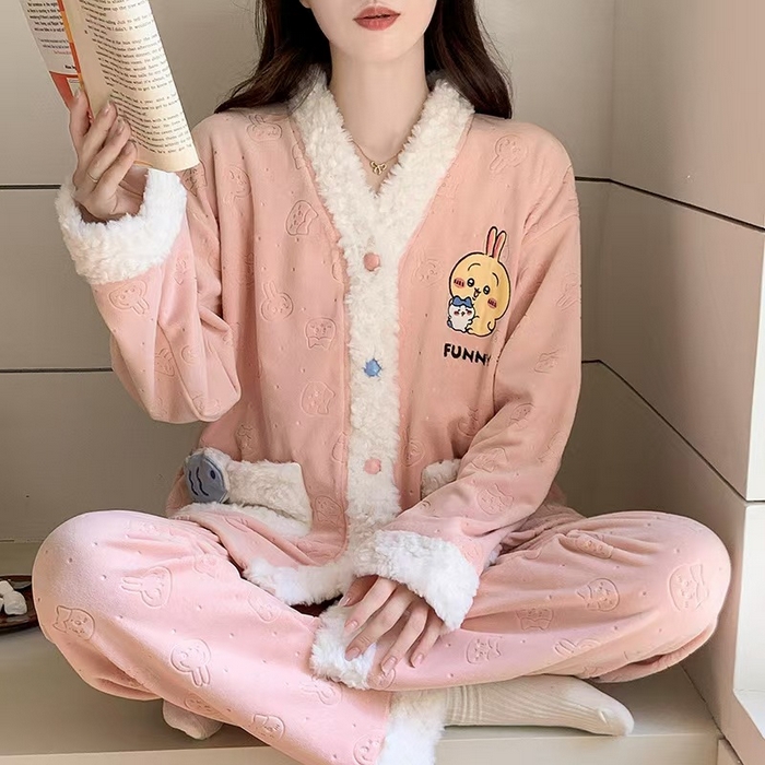 91家纺网 家纺一手货源 找家纺 （总）洛兰沙家居馆 2025新款海岛绒保暖新中式国风女款珊瑚绒冬季家居服