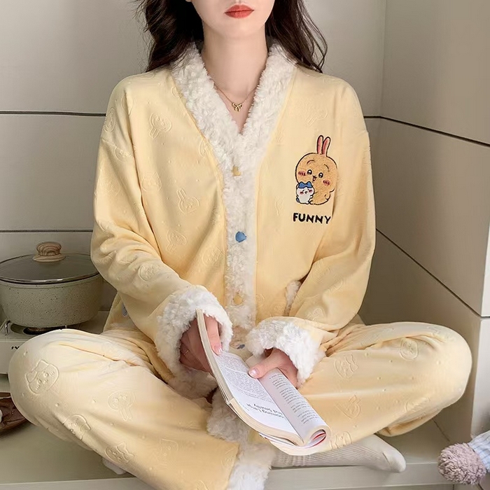 91家纺网 家纺一手货源 找家纺 （总）洛兰沙家居馆 2025新款海岛绒保暖新中式国风女款珊瑚绒冬季家居服