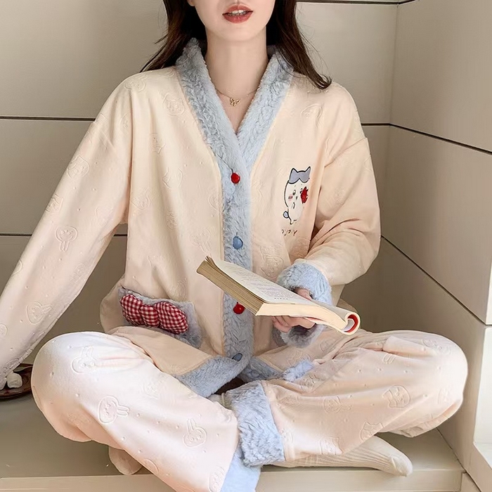 91家纺网 家纺一手货源 找家纺 （总）洛兰沙家居馆 2025新款海岛绒保暖新中式国风女款珊瑚绒冬季家居服