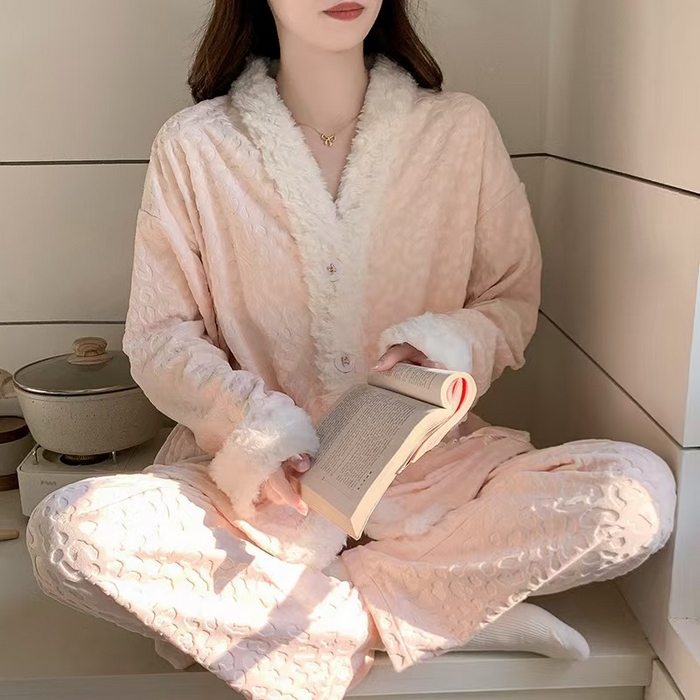 91家纺网 家纺一手货源 找家纺 （总）洛兰沙家居馆 2025新款海岛绒保暖新中式国风女款珊瑚绒冬季家居服