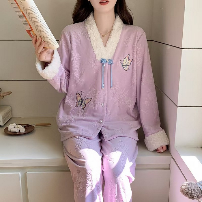 91家纺网 家纺一手货源 找家纺 （总）洛兰沙家居馆 2025新款海岛绒保暖新中式国风女款珊瑚绒冬季家居服