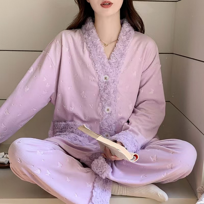 91家纺网 家纺一手货源 找家纺 （总）洛兰沙家居馆 2025新款海岛绒保暖新中式国风女款珊瑚绒冬季家居服