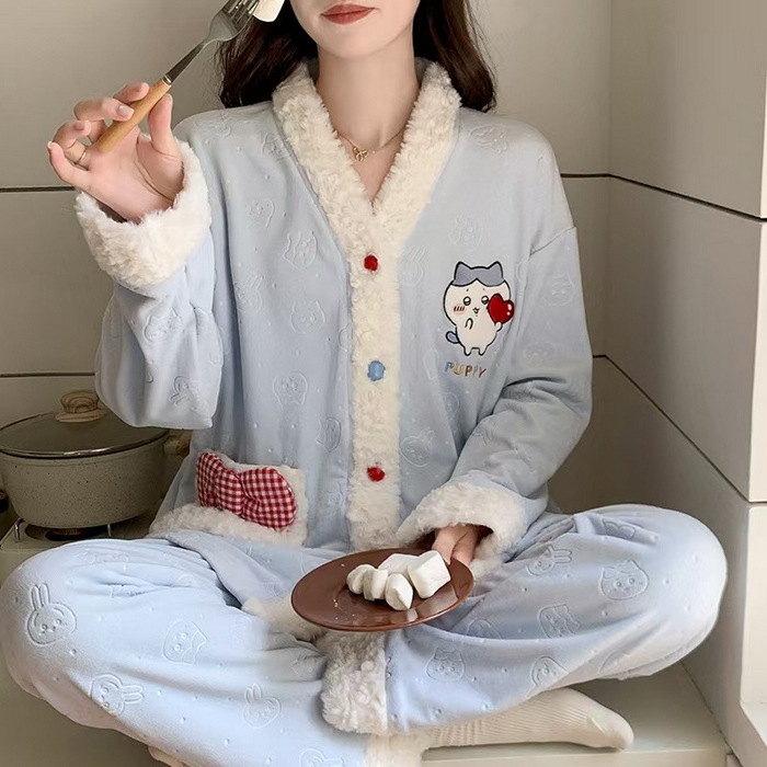 91家纺网 家纺一手货源 找家纺 （总）洛兰沙家居馆 2025新款海岛绒保暖新中式国风女款珊瑚绒冬季家居服