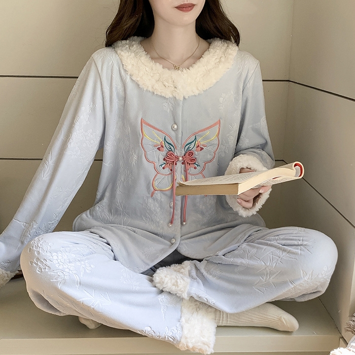 （总）洛兰沙家居馆 2025新款海岛绒保暖新中式国风女款珊瑚绒冬季家居服