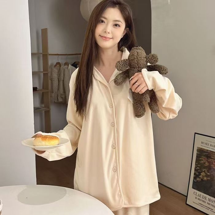 91家纺网 家纺一手货源 找家纺 （总）洛兰沙家居馆 2025新款德绒保暖长袖简约家居服套装